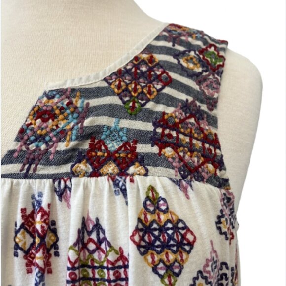 Anthropologie One September high-low tank boho stripes embroidered size S - Picture 4 of 5